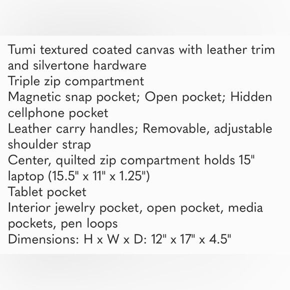 Tumi Sinclair Nita Commuter Briefcase Crossbody Color Black - Picture 10 of 10